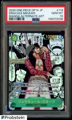 2025 One Piece OP14 Japanese #119 Dracule Mihawak Manga Alternate Art PSA 10 - Image 1