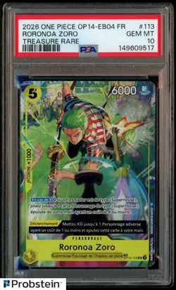 2026 One Piece OP14-EB04 FR Treasure Rare #113 Roronoa Zoro PSA 10 GEM MINT - Image 1