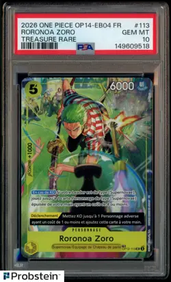 2026 One Piece OP14-EB04 FR Treasure Rare #113 Roronoa Zoro PSA 10 GEM MINT - Image 1