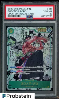 2023 One Piece OP06 Japanese Manga Alternate Art #118 Roronoa Zoro PSA 10 - Image 1