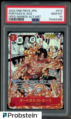 2022 One Piece OP02 Japanese #013 Portgas D. Ace Manga Alternate Art PSA 10 - Image 1