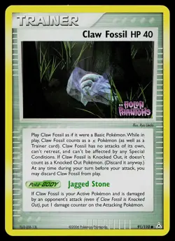 Pokemon Card - Claw Fossil Holon Phantoms 91/110 Common Reverse Holo Stamped - Image 1