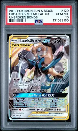 PSA 10 Lucario & Melmetal GX 120/214 Tag Team SM: Unbroken Bonds Holo Pokemon - Image 1