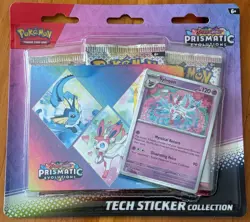 POKEMON PRISMATIC EVOLUTIONS TECH STICKER COLLECTION 3 BOOSTERS 1 SYLVEON FOIL - Image 1