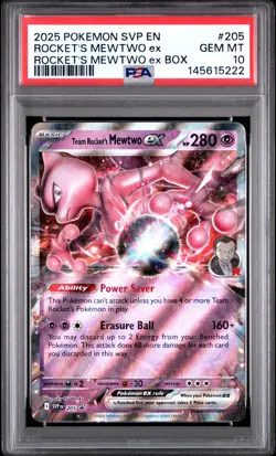 2025 POKEMON SVP EN-SV BLACK STAR PROMO #205 TEAM ROCKET'S MEWTWO EX PSA 10 - Image 1