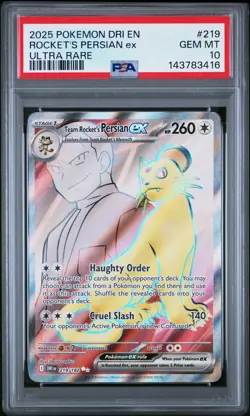 2025 POKEMON DRI EN-DESTINED RIVALS ULTRA RARE TEAM ROCKET'S PERSIAN EX PSA 10 - Image 1
