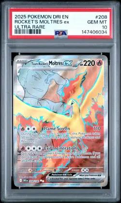 2025 POKEMON DRI EN-DESTINED RIVALS ULTRA RARE TEAM ROCKET'S MOLTRES EX PSA 10 - Image 1