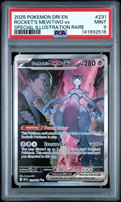 2025 POKEMON DRI EN-DESTINED RIVALS #231 TEAM ROCKET'S MEWTWO EX PSA 9 - Image 1