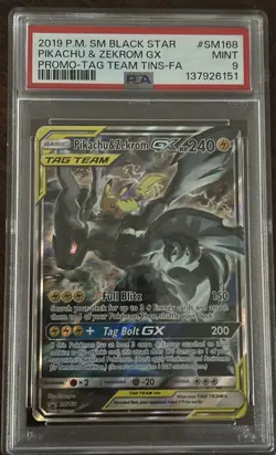 PSA 9 MINT Pikachu & Zekrom GX Pokemon TCG Black Star Promo SM168 Tag Team - Image 2