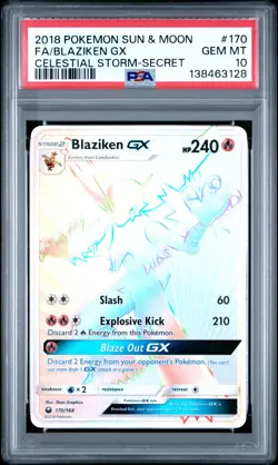 2018 POKEMON SUN & MOON CELESTIAL STORM SECRET #170 FULL ART/BLAZIKEN GX PSA 10 - Image 1