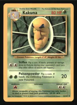 Kakuna 33/102 Uncommon Base Set Unlimited Pokemon Lightly Played - Image 1