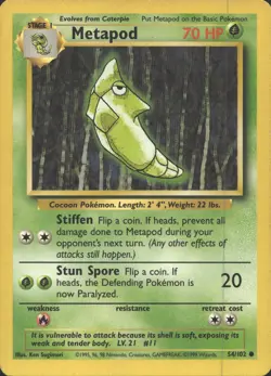METAPOD 54/102 COMMON BASE SET UNLIMITED POKEMON MP - Image 2
