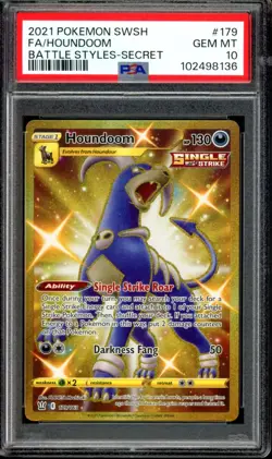 PSA 10 GEM MINT Houndoom 179/163 Gold Secret Rare Battle Styles 2021 Pokemon - Image 1