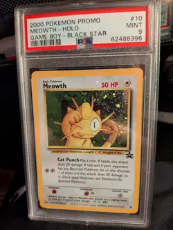 2000 Pokemon Gameboy Black Star Promo Meowth Holo # 10 PSA 9 Mint - Image 1