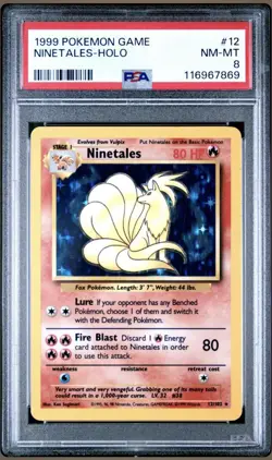 Pokemon 1995 Nine tales Base Set Rare Holofoil 12/102 Graded PSA 8 - Image 1