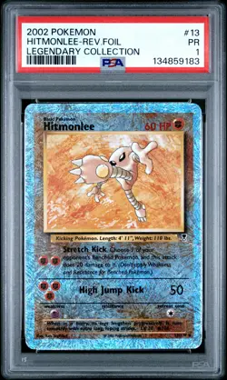 2002 POKEMON LEGENDARY COLLECTION #13 HITMONLEE-REVERSE FOIL PSA 1 - Image 1