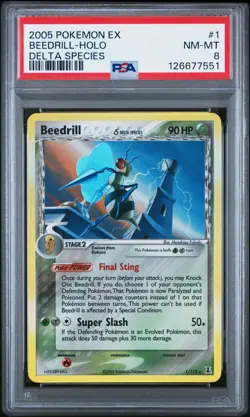 2005 POKEMON EX DELTA SPECIES #1 BEEDRILL-HOLO PSA 8 - Image 1