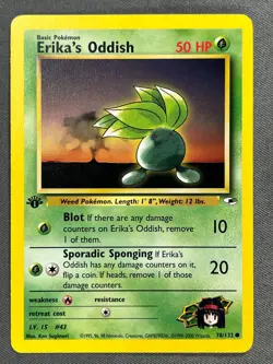 Erika’s Oddish 78/132 1st Edition Gym Heroes Series Common Pokemon Card NM - Image 1