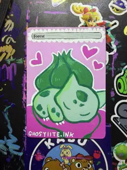 Forest Land MTG Alter ACEO Bulbasaur Art - Handpainted by ghostiite.ink - Image 1