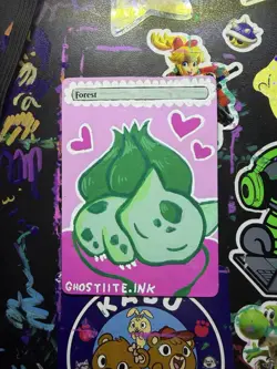 Forest Land MTG Alter ACEO Bulbasaur Art - Handpainted by ghostiite.ink - Image 2