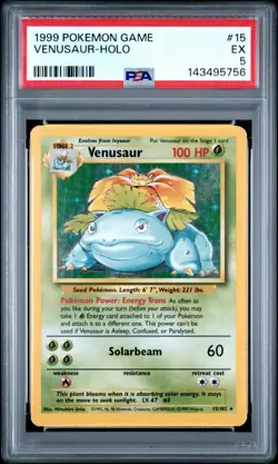 1999 POKEMON BASE SET UNLIMITED #15 VENUSAUR-HOLO PSA 5 - Image 1