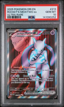 2025 POKEMON DRI EN-DESTINED RIVALS ULTRA RARE TEAM ROCKET'S MEWTWO EX PSA 10 - Image 1