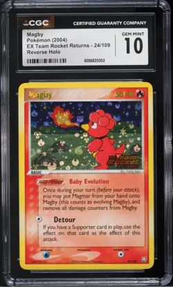 1 of 11!! 2004 Pokemon EX Team Rocket Returns Reverse Holo Magby #24 CGC 10 - Image 1
