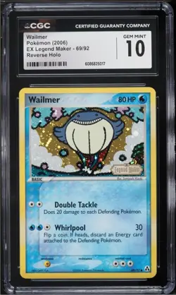 2006 Pokemon EX Legend Maker Reverse Holo Wailmer #69 CGC 10 GEM MINT - Image 1