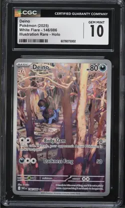 1 of 4!! 2025 Pokemon Scarlet & Violet White Flare IR Deino #146 CGC 10 GEM MINT - Image 1