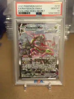 Pokemon PSA 10 Gem Mint Evolving Skies Alt Art Rayquaza VMAX 218/203 - Image 1
