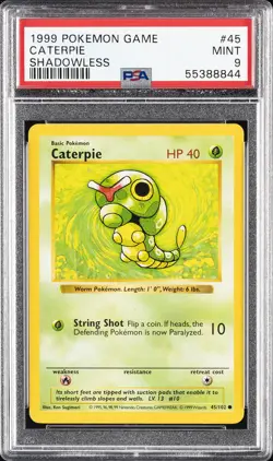 1999 POKEMON BASE SET SHADOWLESS #45 CATERPIE PSA 9 - Image 1