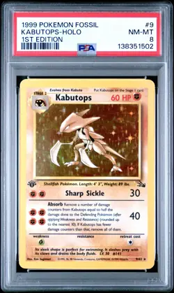 1999 POKEMON FOSSIL 1ST EDITION #9 KABUTOPS PSA 8 #9 - Image 1