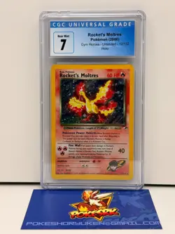 Pokemon 2000 CGC 7 Gym Heroes Unlimited Rocket's Moltres Holo 12/132 Chip Case - Image 1