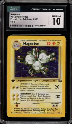 Pokemon Magneton Fossil 1st Edition Holo Rare #11 CGC 10 Gem Mint - Image 1