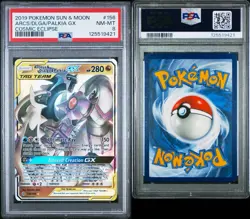 2019 POKEMON SUN & MOON COSMIC ECLIPSE #156 ARCEUS & DIALGA & PALKIA GX PSA 8 - Image 3