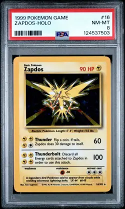 1999 POKEMON GAME #16 ZAPDOS-HOLO PSA 8 - Image 1
