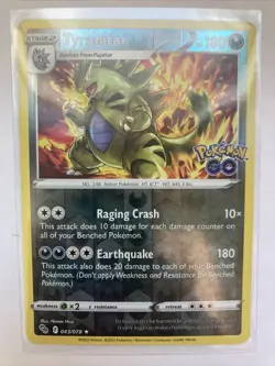 Pokemon TCG Tyranitar Pokemon GO 043/078 Reverse Holo Holo Rare NM - Image 1