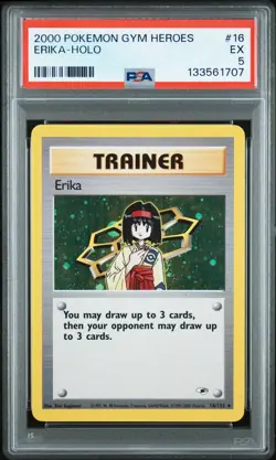 Erika 16/132 Holo Rare Unlimited Vintage 2000 Gym Heroes Pokemon WOTC PSA 5 EX - Image 1