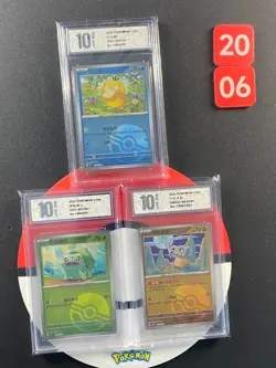 3pcs Pokemon Chinese Card 151C Psyduck 054 Bulbasaur 001 CBB3C Cubone 04 Grade10 - Image 1