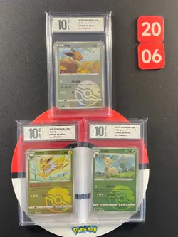 3pcs Pokemon Chinese Card CBB2C Eevee 01 Jolteon 03 Leafeon 07 Grade10 - Image 1