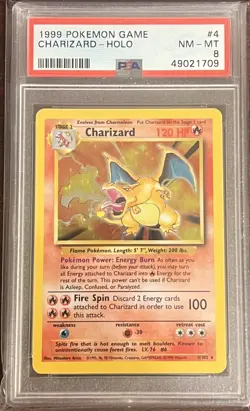 1999 POKEMON CHARIZARD Holo Rare #4 BASE SET UNLIMITED - PSA 8 - Image 1