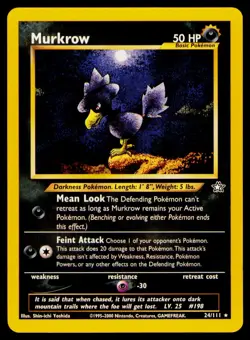 Murkrow Unlimited #024/111 Rare Pokemon Neo Genesis NM - Image 1