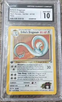 Pokemon Erika's Dragonair 1st Edition 004/132 Gym Heroes Holo CGC 10 Mint - Image 1