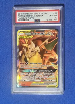 2019 Pokemon Sun & Moon Cosmic Eclipse Braixen GX Charizard PSA 10 #22 - Image 1