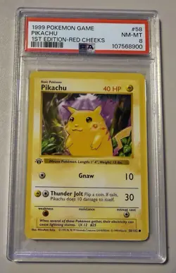 1999 Pokemon Base Set 1st Edition Shadowless Pikachu Red Cheeks #58 PSA 8 - Image 1