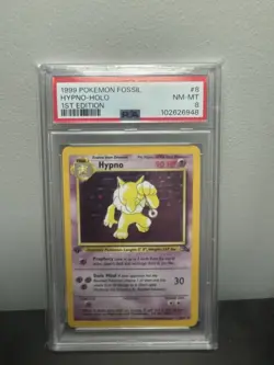 1999 Pokemon Hypno 8/62 Fossil 1st Edition Holo Rare PSA 8 - Image 1