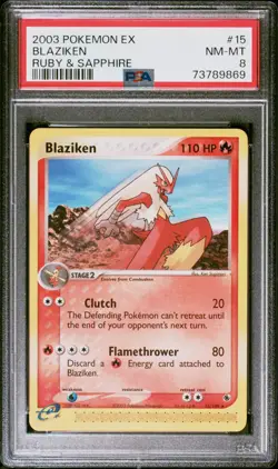 Pokemon TCG Blaziken EX Ruby and Sapphire 15/109 Regular Rare PSA 8 NM-MT - Image 1