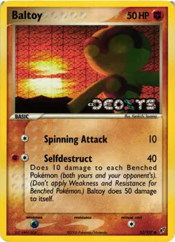 Pokemon TCG Baltoy 53/107 Reverse Holo Stamped EX Deoxys LP/MP - Image 1
