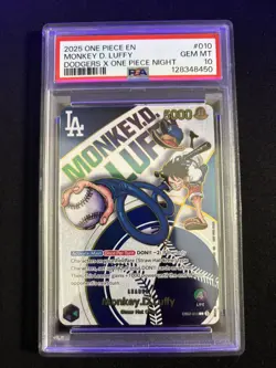 2025 ONE PIECE PROMOS DODGERS X ONE PIECE NIGHT #010 MONKEY D. LUFFY PSA 10 - Image 1