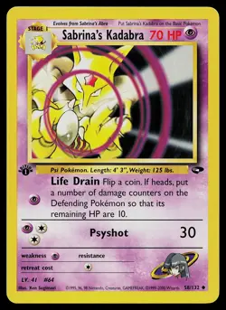 Pokemon Card - Sabrina's Kadabra 1st Edition Gym Challenge 58/132 Uncommon - Image 1
